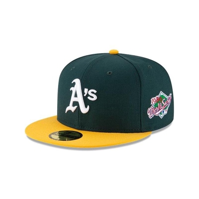 Green Oakland Athletics Hat - New Era MLB World Series Side Patch 59FIFTY Fitted Caps USA0195384